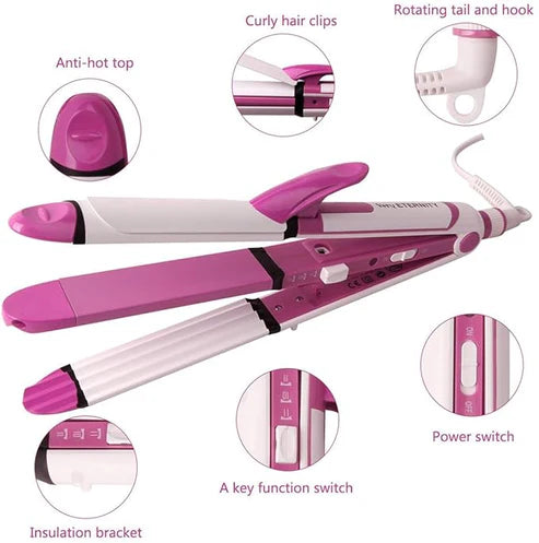 Kemei Km-1291 Professional 3 In 1 Hair Straightener Multifunction Ceramic coating Iron Wave Zig Zag Hair Curler and Straighter for women