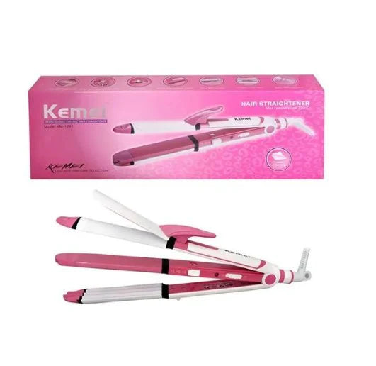 Kemei Km-1291 Professional 3 In 1 Hair Straightener Multifunction Ceramic coating Iron Wave Zig Zag Hair Curler and Straighter for women