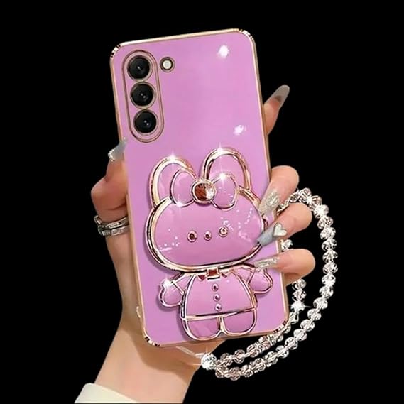 Cute Bunny Rabbit Mirror Design with Kickstand & Makeup Mirror Luxury Girly Case Compatible with Samsung S23Ultra & S24Ultra