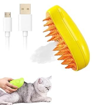 Best Quality Pet Brush Rechargeable Steaming Comb for Pets 3 In 1 Dog Remove Static Grooming Brush Silicone Eliminates Tangled Hair Vapor Spray Massage Brushes for Cat (Yellow)