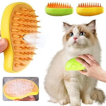 Best Quality Pet Brush Rechargeable Steaming Comb for Pets 3 In 1 Dog Remove Static Grooming Brush Silicone Eliminates Tangled Hair Vapor Spray Massage Brushes for Cat (Yellow)