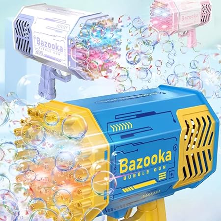 Bubble Gun 69 Holes Bazooka with Flash Lights|Rocket Boom Bubble Blower|Giant Bubble Machine Gun,Toddler Outdoor Toys for Kids Ages 4-8,Best Gifts for 3 5 6 7 Year Old Boys and Girls,Adults (Blue)