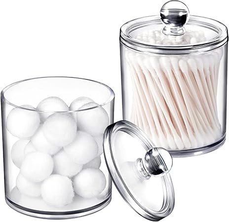 Jars Qtip Holder, Qtip Holder Dispenser for Cotton Ball, Cotton Swab, Storage Canister Clear Plastic Acrylic Jar, Qtips Cottons Buds for Bathroom Canister Storage, Vanity Makeup Organizer