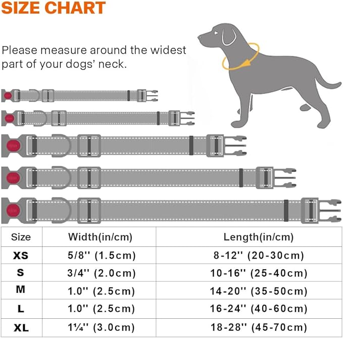 Taglory Reflective Nylon Dog Collar with Safety Buckle, Adjustable Pet Collars with Soft Neoprene Padding for Medium Dogs, Tan