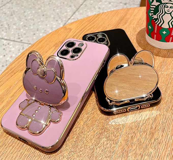 PREMIUM!! iPhone 14 Phone Case selling Rabbit Design Mirror Glitter Plating(Pink)