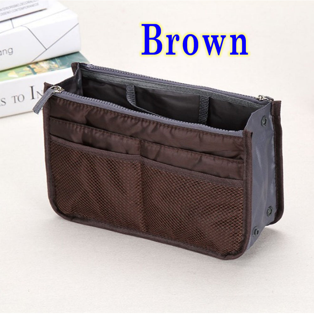 Handbag Organiser, Ladies Travel Insert Organiser Tidy Bag Purse Pouch Zipper Closure Tote 13 Pocket Organiser Diaper Bag Cosmetic Travel Bag Liner Pouch with Handle