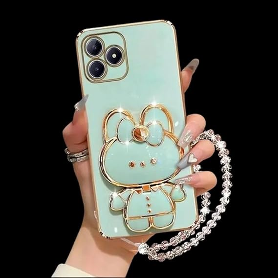 Cute Bunny Rabbit Mirror Design with Kickstand & Makeup Mirror Luxury Girly Case Compatible with iPhone 15 Pro & 15 Pro Max