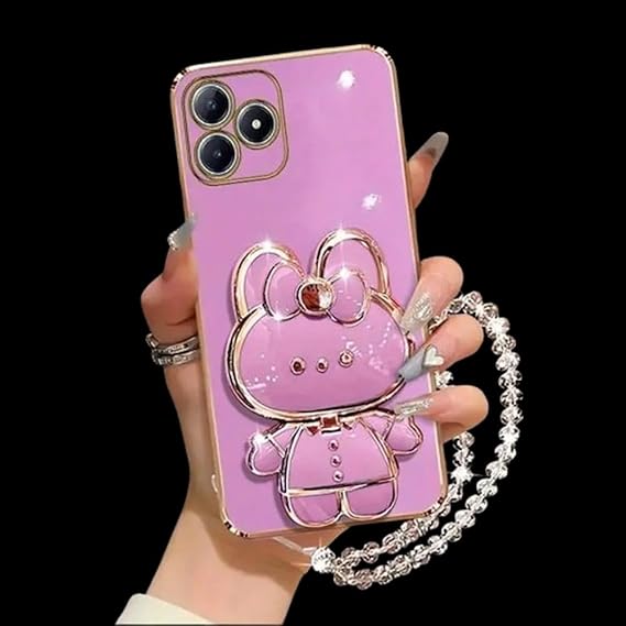 Cute Bunny Rabbit Mirror Design with Kickstand & Makeup Mirror Luxury Girly Case Compatible with iPhone 15 Pro & 15 Pro Max