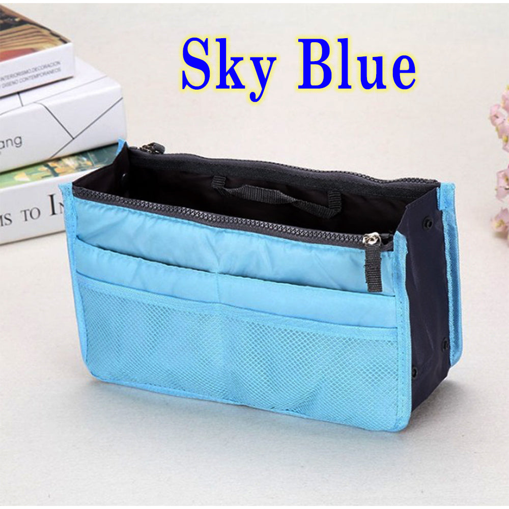 Handbag Organiser, Ladies Travel Insert Organiser Tidy Bag Purse Pouch Zipper Closure Tote 13 Pocket Organiser Diaper Bag Cosmetic Travel Bag Liner Pouch with Handle