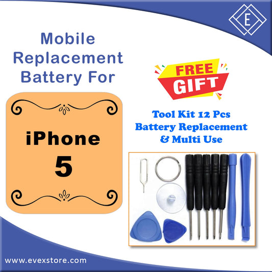 Premium Quality iPhone 5 Battery, with Free DIY Repair Tools Kit for Battery Replacement and Multi Use, (Iphone 5 Replacement Battery)