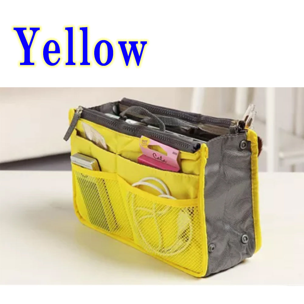 Handbag Organiser, Ladies Travel Insert Organiser Tidy Bag Purse Pouch Zipper Closure Tote 13 Pocket Organiser Diaper Bag Cosmetic Travel Bag Liner Pouch with Handle