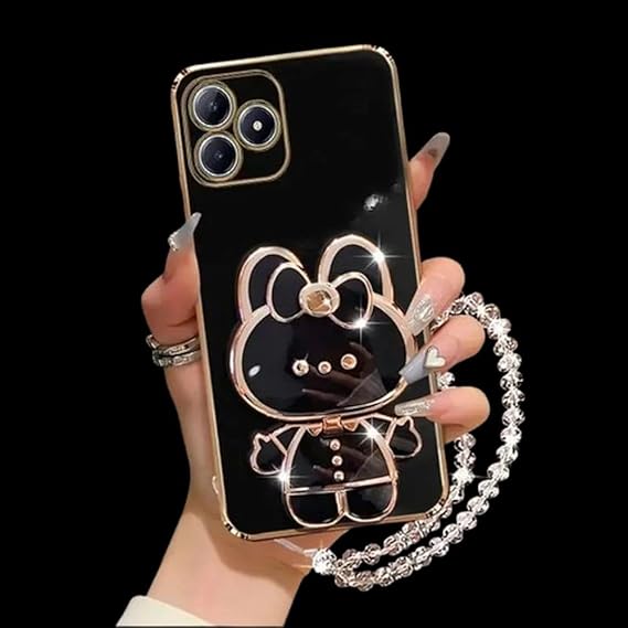 Cute Bunny Rabbit Mirror Design with Kickstand & Makeup Mirror Luxury Girly Case Compatible with iPhone 15 Pro & 15 Pro Max