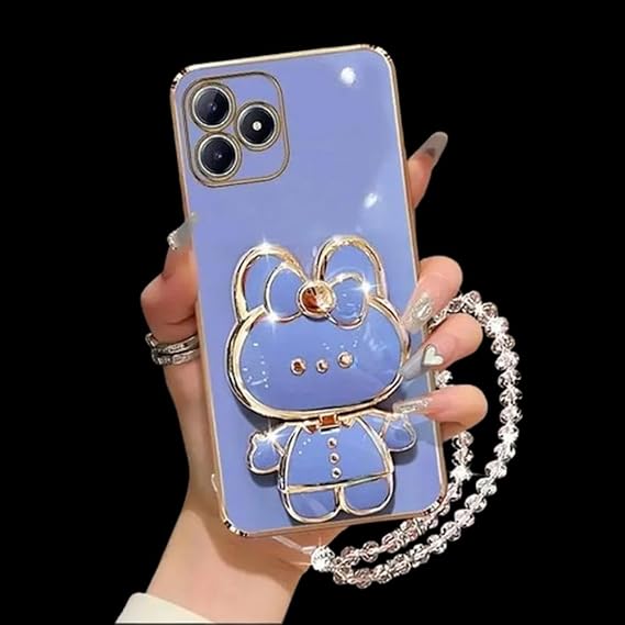 Cute Bunny Rabbit Mirror Design with Kickstand & Makeup Mirror Luxury Girly Case Compatible with iPhone 15 Pro & 15 Pro Max