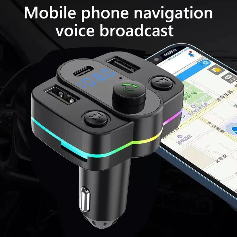 Car Music Player Transmitter | 5.0 Car Receiver Transmitter, LED Display Car MP3 Player | 180° Adjustable Angle, Fast Charging Car Charger, Colorful Light, Built-in Mic, Noise Cancelling