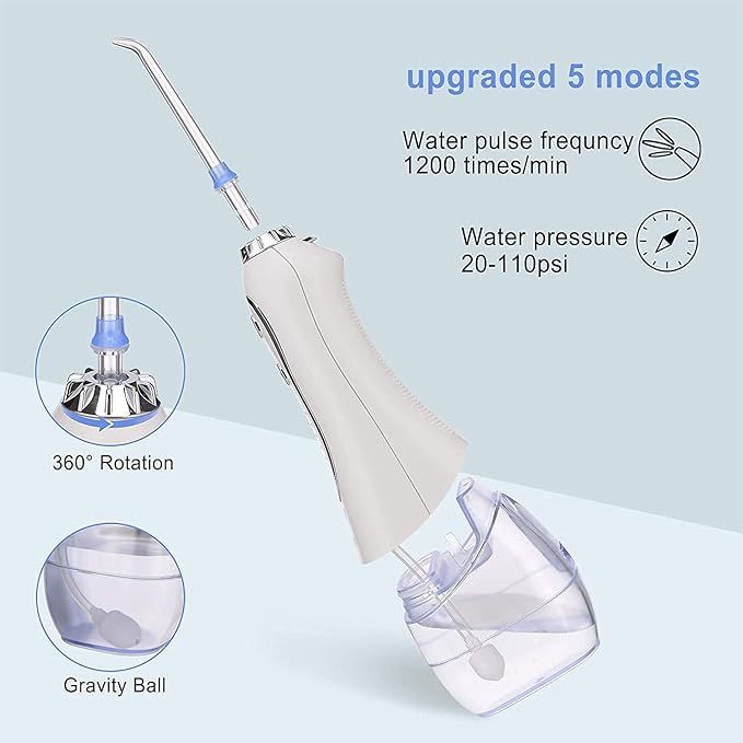 H2O Oral Irrigator Water Flosser for Teeth Cordless, IPX7 Waterproof Oral Irrigator Dental with 5 Modes and 7 Jets, USB Recharged and 300ML for 30 Days Use at Home/Travel(30 Cinnamon)