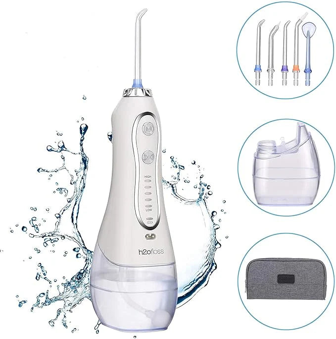 H2O Oral Irrigator Water Flosser for Teeth Cordless, IPX7 Waterproof Oral Irrigator Dental with 5 Modes and 7 Jets, USB Recharged and 300ML for 30 Days Use at Home/Travel(30 Cinnamon)