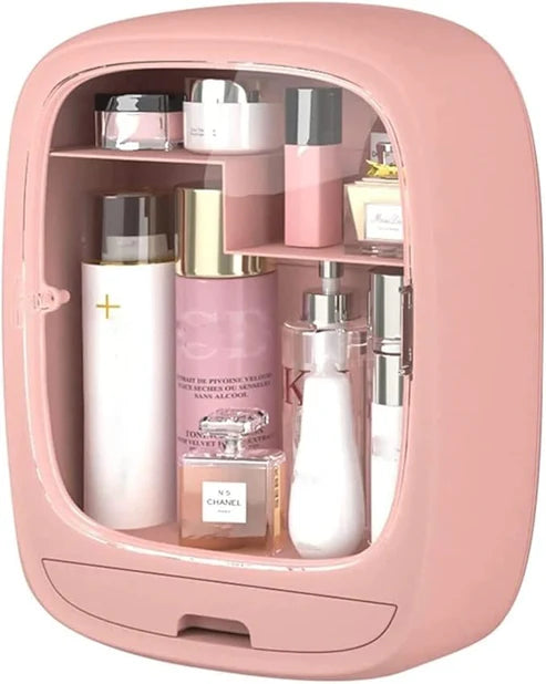 Makeup Organiser, Bathroom Sink Wall-Mounted Non-Perforated Cosmetic Storage Box,Waterproof And Dustproof Bathroom Toilet Sink Storage (Color : Pink)