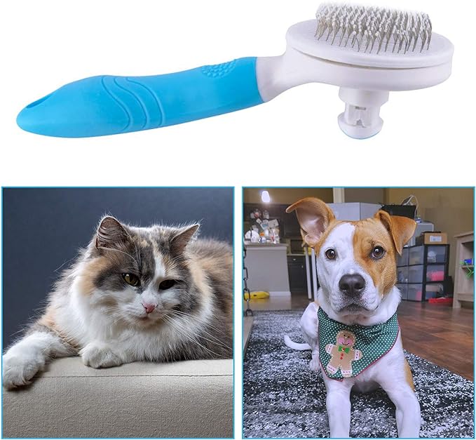 Cat brush, self cleaning slicker brushes for shedding and grooming removes loose undercoat, mats and tangled hair grooming comb for cats dogs brush massage-self cleaning